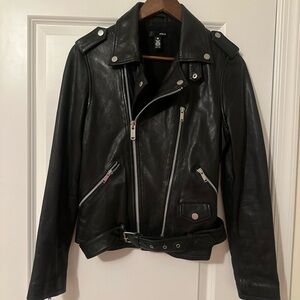 Black Leather Biker Jacket Brand: Aqua Excellent Condition